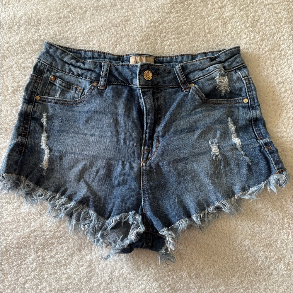 Celebrity Pink Blue Frayed Jean Shorts Size 9